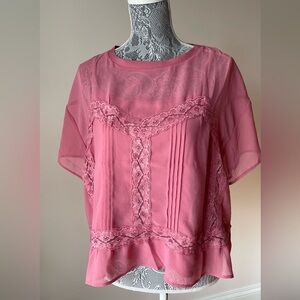 Adrianna Papell Mesarose Sheer Lace Blouse NWT